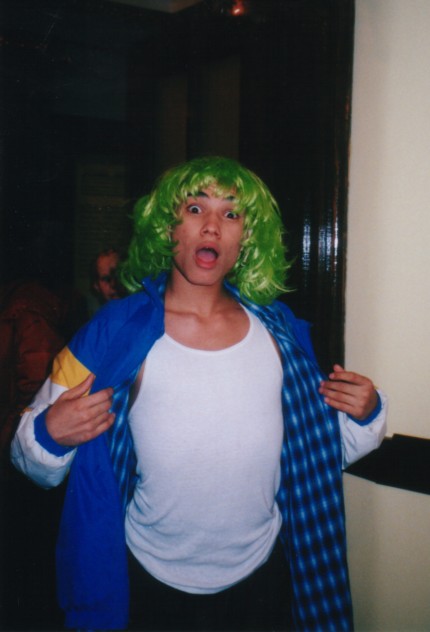 Larry in a green wig!
